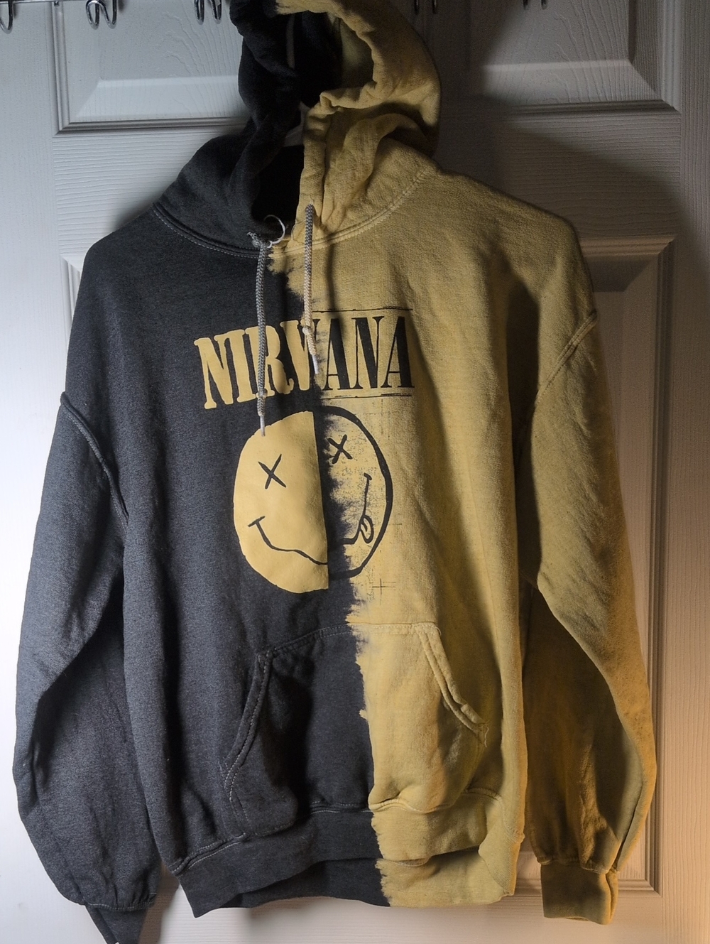 NIRVANA Two-Tone Black and Yellow Split Graphic Hoodie